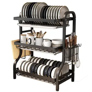 Étagère de séchage de vaisselle en acier extensible à 3 niveaux avec support de fil métallique Support de vaisselle multifonction de cuisine