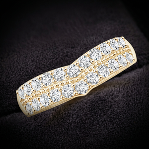 Bague de mariage large de luxe vintage à double rangée de diamants de laboratoire taillés, avec détails perlés, en or 10K/14K/18K ou argent 925/935 plaqué rhodium - Product Image 1
