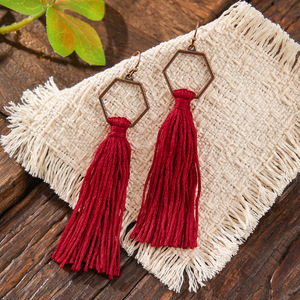 Hexagon <b>Drop</b> Earrings Red Tassel Vintage Copper Alloy Women's Party Jewelry - Product Image 1
