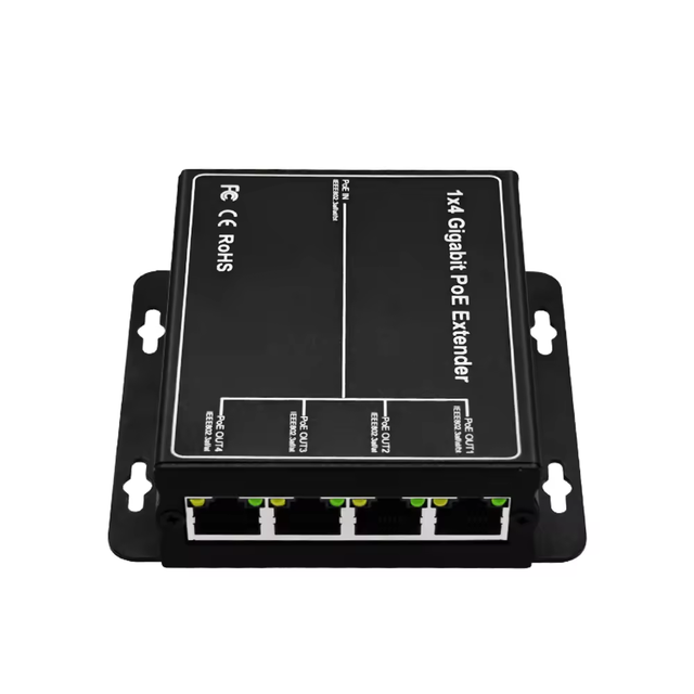1 in 4 POE Extender/Repeater 1000Mbps 10Gbps 90W IEEE802.3af/at/bt Gigabit Expander with QoS for IP Camera 100m Transmission