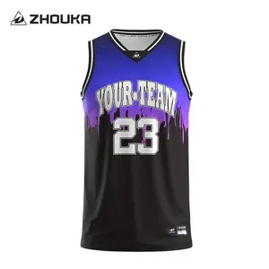 Maillot de basket-ball pour hommes, imprimé par sublimation personnalisée, bleu dégradé, uniformes, hauts, maille respirante, vêtements de basket-ball pour jeunes