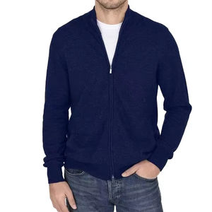 Jersey de lana pura para hombre, ropa personalizada al por mayor, cárdigan de lana con cuello completo y cremallera, suéter tejido - Product Image 1