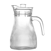 Carafe à eau en verre avec couvercle et poignée, pichet à thé glacé à nervures verticales avec bec verseur