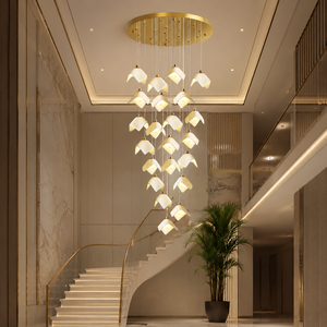 Lustre long en céramique personnalisé à plusieurs têtes, luminaire suspendu pour villa, duplex, plafond haut, escalier, hall d'entrée - Product Image 1