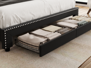 <span class=keywords><strong>Letto</strong></span> Moderno Imbottito Nero con Luci LED, Cassetti Contenitore e Mensola sulla <span class=keywords><strong>Testiera</strong></span> per Camera da <span class=keywords><strong>Letto</strong></span> - Product Image 2