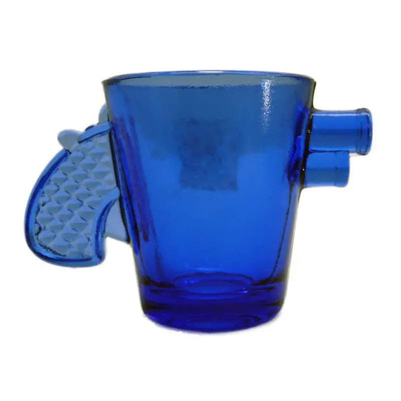 Benutzer definierte Logo Lieferant Tequila geformte Tasse Becher Bombe Gold Griff Farbe blau grün klar benutzer definierte Pistole Stil Schnaps glas