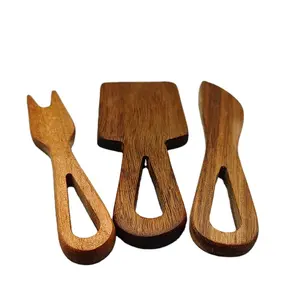 Bestseller langlebiges Geschenk Küche 3-teiliges Käse-Holzmesser-Set Holzgriff Akazie Holzgabel Schaufel Messerset