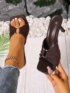 <span class=keywords><strong>Sandali</strong></span> da Donna Marrone Caffè con Fiocco, <span class=keywords><strong>Tacco</strong></span> a Spillo, Punta Quadrata, Slip-On, Eleganti e Leggeri per Feste, Primavera Estate - Product Image 1
