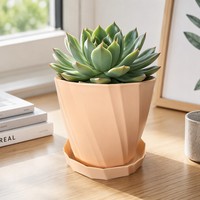 Geometrischer Spiral-Facetten-Blumentopf mit Untersetzer Set Pfirsichrosa Diamantschliff Kunststoff Dekorativer Pflanzentopf für Sukkulenten Kakteen Wohndekor