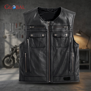 Gilet en cuir vintage de haute qualité pour hommes avec fermeture éclair en toile coupe-vent imperméable et respirant nouveau design pour le printemps pour la moto décontracté - Product Image 1