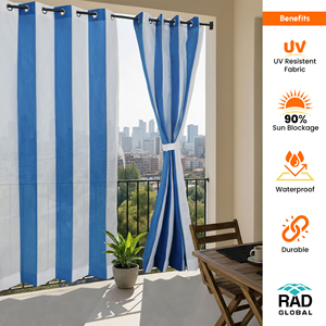 Stripe Outdoor Curtain 180 GSM Blue White HDPE Knitted Fabric with UV Resistant Breathable Weave for Stylish Patio Privacy - Product Image 4