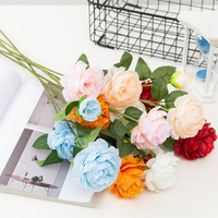 Pivoine artificielle à tige unique, bouquet de ranunculus à 3 têtes, décoration de mariage, centre de table pour allée, fleurs en soie, style moderne