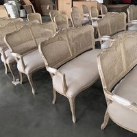 Amerikanischer Zweisitzer-Sofa aus Massivholz im Europäischen Landhausstil mit Korbgeflecht für Esszimmer, Café, Gästehaus im Vintage-Look