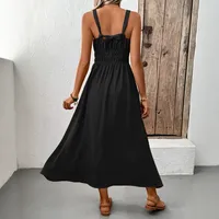 Robe midi décontractée pour femmes, couleur unie, sans manches, disponible en noir, rouge, café, marron, bleu, polyester, ODM, vente en gros, faible MOQ