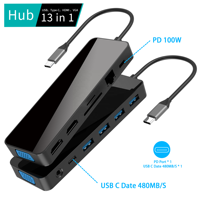 13 in 1 USB C Docking Station Dual Monitor HD dan Ethernet USB 3.0 3.5mm Headphone USB HUB