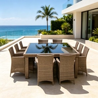 Ensemble de table à manger en rotin PE pour l'extérieur, ensemble de table à manger rectangulaire en osier avec fauteuils pour patio, jardin, hôtel
