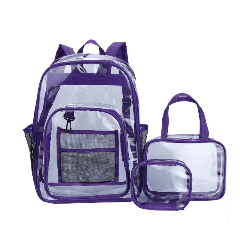 कस्टम थोक स्पष्ट पारदर्शी पीवीसी बैग स्कूल बैग स्पष्ट बैग सेट