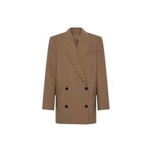 <span class=keywords><strong>Blazer</strong></span> Largo de Lana para <span class=keywords><strong>Mujer</strong></span>, Estilo Oversize, Color <span class=keywords><strong>Camel</strong></span> Marl, <span class=keywords><strong>Blazer</strong></span> Cruzado de Doble Botonadura - Product Image 6