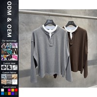 Automne/Hiver 280g Style Old Money Luxe Discret Uni Effet Deux Pièces Col Henley Coupe Ample Épaules Tombantes Respirant Anti-boulochage