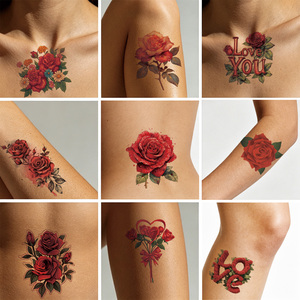Autocollants de <span class=keywords><strong>tatouage</strong></span> temporaire rose rouge, imperméables, résistants à la transpiration, tatouages floraux réalistes pour femmes - Product Image 3
