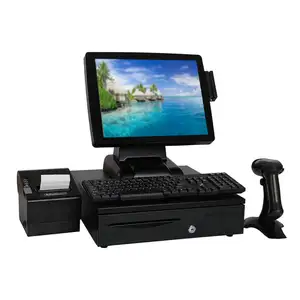 Pos 15 Inch Supermarket Hotel Cash Register POS System Thermal Printer Scanner Billing Machine Complete Set