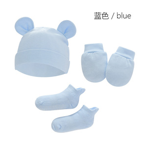 纯棉新生儿婴儿帽子手套抓袜子三件套糖果色婴儿手套和袜子 - Product Image 4