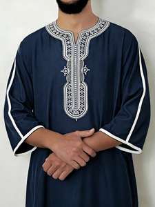 Jalabiya Tradicional Bordada para Hombre 2026, Jubbah Musulmana, Thobe Árabe para Hombre, Thobe con Bolsillo Lateral para Ramadán, Túnica Islámica de Manga Media - Product Image 4