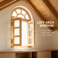 Ventana Arqueada de Pino Sólido, Marco Curvo de Madera Maciza para Decoración de Edificios Clásicos y Villas