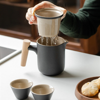Tasses à thé en céramique avec poignée en bois, ensemble de tasses chinoises, grises et noires, personnalisées, avec couvercle infuseur, sac de voyage, pièces