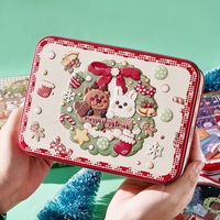 Boîte à biscuits rectangulaire en métal imprimée de dessins de Noël, boîte de rangement pour bonbons de Noël, boîte à biscuits de Noël, emballage pour cadeaux de fêtes