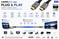Cable Ultra High Speed 2.1 de 48 Gbps, 8K a 60 Hz, 4K a 120 Hz, Blindado, Cobre Estañado, Macho-Macho, Carcasa de Aluminio Gris, Chapado en Oro, para Computadora