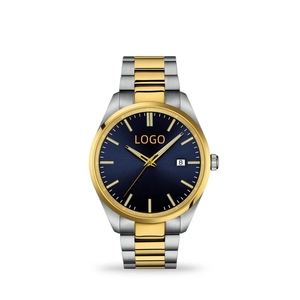 Reloj de Pulsera de Lujo para <span class=keywords><strong>Hombre</strong></span>, Marca TS, de Acero Inoxidable, Dos Tonos, Esfera Azul Marino, Cuarzo Analógico, con Cristal de Zafiro - Product Image 1