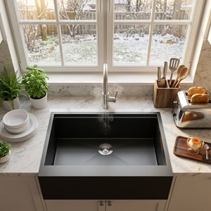 Farmhouse Apron-Front Compact Matte Black Single Bowl Counter Handmade Easy Clean SUS304 Stainless Steel <b>Kitchen</b> <b>Sink</b> PVD Nano 5 - Product Image 1