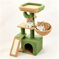Arbre à chat Cactus Vert pour petit appartement, avec perchoir pour observation des oiseaux à la fenêtre, niche privée, hamac et rampe en sisal, pour chats d'intérieur
