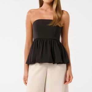 Women's Casual Strapless Peplum Tank <b>Top</b> Sleeveless <b>Vest</b> Custom Logo Print - Product Image 5