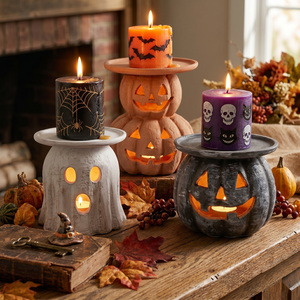 Portavelas de Cerámica al por Mayor con Diseño de Calabaza y Fantasma de Halloween, Ecológico, Rústico, para Decoración del Hogar, OEM, ODM - Product Image 1