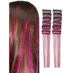 Extensions de cheveux BB à clips de 12 pièces de marques nationales, 20 pouces, lisses, avec crochets d'oreille à paillettes, en fibre haute température, style noir - Product Image 4