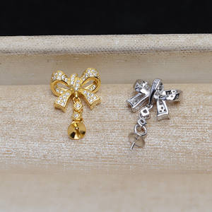 Colgante de Plata S925 Hecho a Mano con Forma de Lazo, Accesorio de Joyería Femenina con Base Vacía para 9-13 Perlas, JG5235, Accesorios para Pendientes de 8mm - Product Image 2