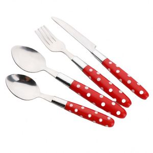 Ensemble de couverts populaires en acier inoxydable à poignée en plastique, motif à pois, 4 pièces - Product Image 1