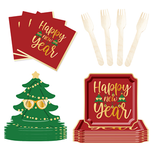 Juego de Vajilla Desechable DAMAI con Diseño Navideño, Platos, Vasos y Servilletas de Papel con Molde de Árbol de Navidad - Product Image 4