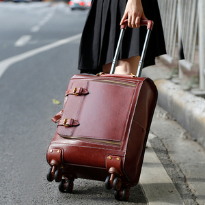 Wholesale Leather Luggage Trolley Case suitcase luggage 4 wheels Large Capacity Cabin Luggage Suitcase