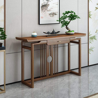 Nouvelle console en bois massif de style chinois avec tiroir et panneau en treillis zen, meuble de décoration pour entrée, salon, couloir