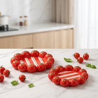 Plateau de service en céramique Redeco 3D en forme de tomate cerise, fait main, plat à fruits, vaisselle émaillée rouge pour la cuisine, centre de table