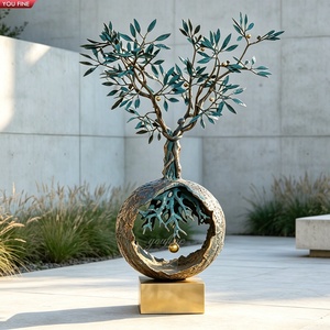 Sculpture YOUFINE Arbre <span class=keywords><strong>de</strong></span> Vie en Bronze avec Couple Embrassé, Tronc Patiné, Feuilles, Statue d'Art Moderne pour Jardin et Villa - Product Image 1