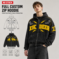 IKDEER Sweat à capuche zippé personnalisé en molleton délavé avec lettres, idéal pour la course, le streetwear et les tenues quotidiennes