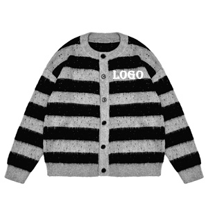 Cárdigan con Logo Personalizado para <span class=keywords><strong>Hombre</strong></span>, Suéter Tejido de Punto con Cuello Redondo Jacquard, Mohair Cepillado, Gran Tamaño, Hombros Caídos, Prendas de Punto - Product Image 3
