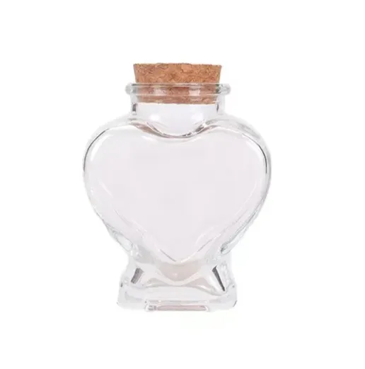 Small Heart Shaped jar transparent Glass Storage Jar Bottle Container with Cork Stopper Fill with Jelly Balls