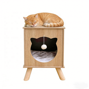 Mobilier pour chats en bois : Condo pour chat d'intérieur fermé, type table de <span class=keywords><strong>chevet</strong></span>, avec boule suspendue et coussin moelleux, multifonction - Product Image 4