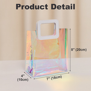 Transparent Iridescent PVC Tote Bag Square Reusable Waterproof Cosmetic Packaging Gift Bag Mixed Colors - Product Image 4