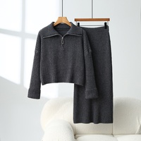 Ensemble robe pull col roulé minimaliste pour femme en polaire épaisse et douce avec fermeture éclair et grand revers, manches longues, collection automne-hiver Kof